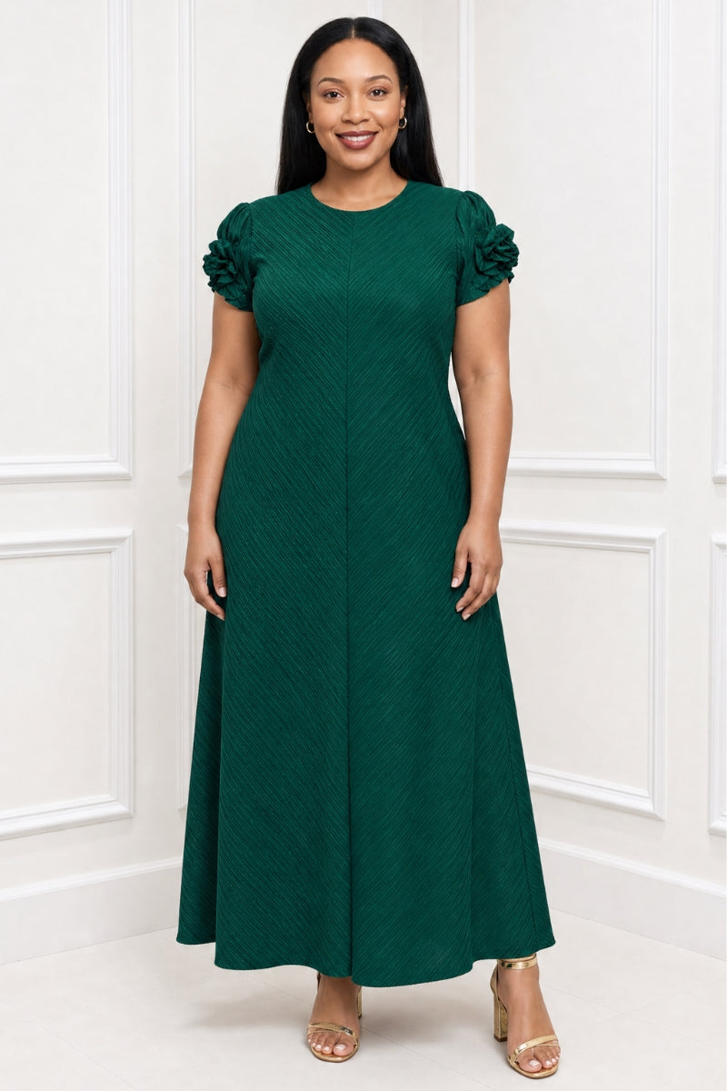 Verdana Pleated Rosette Maxi Dress