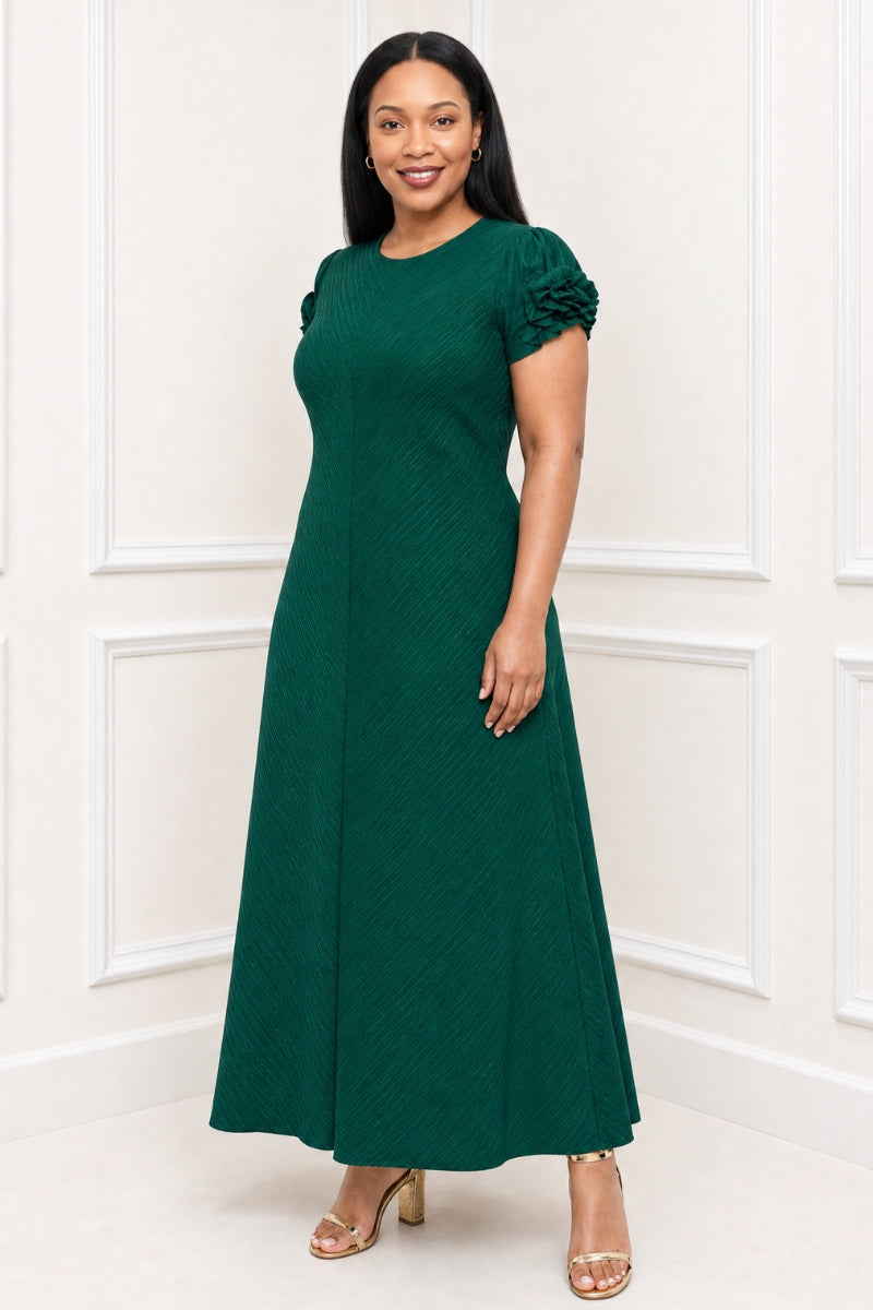 Verdana Pleated Rosette Maxi Dress