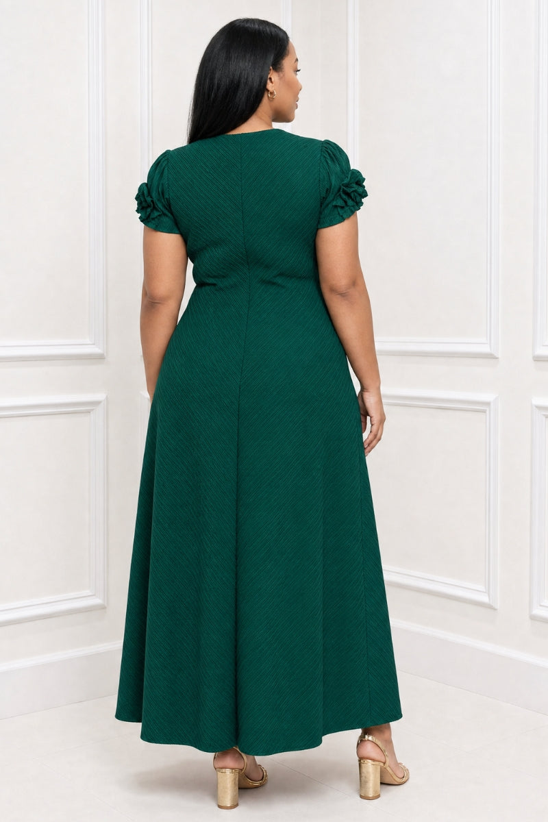 Verdana Pleated Rosette Maxi Dress