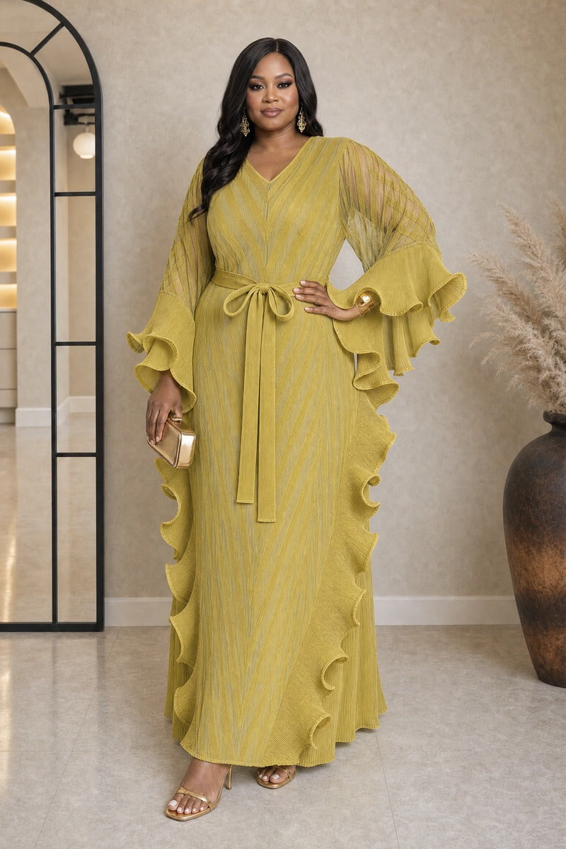 Imani Plissé Ruffle Dress – front view, standing