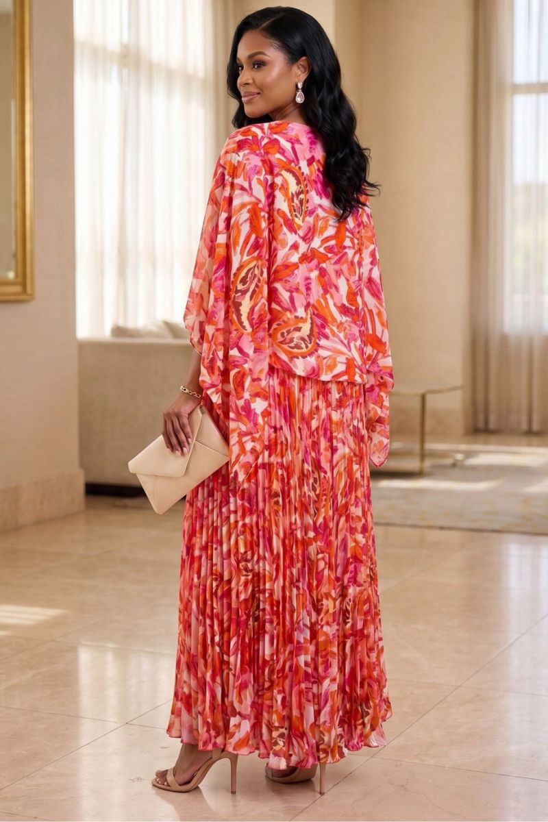 Rosalie Floral Pleated Maxi Skirt & Blouse Set - Pink